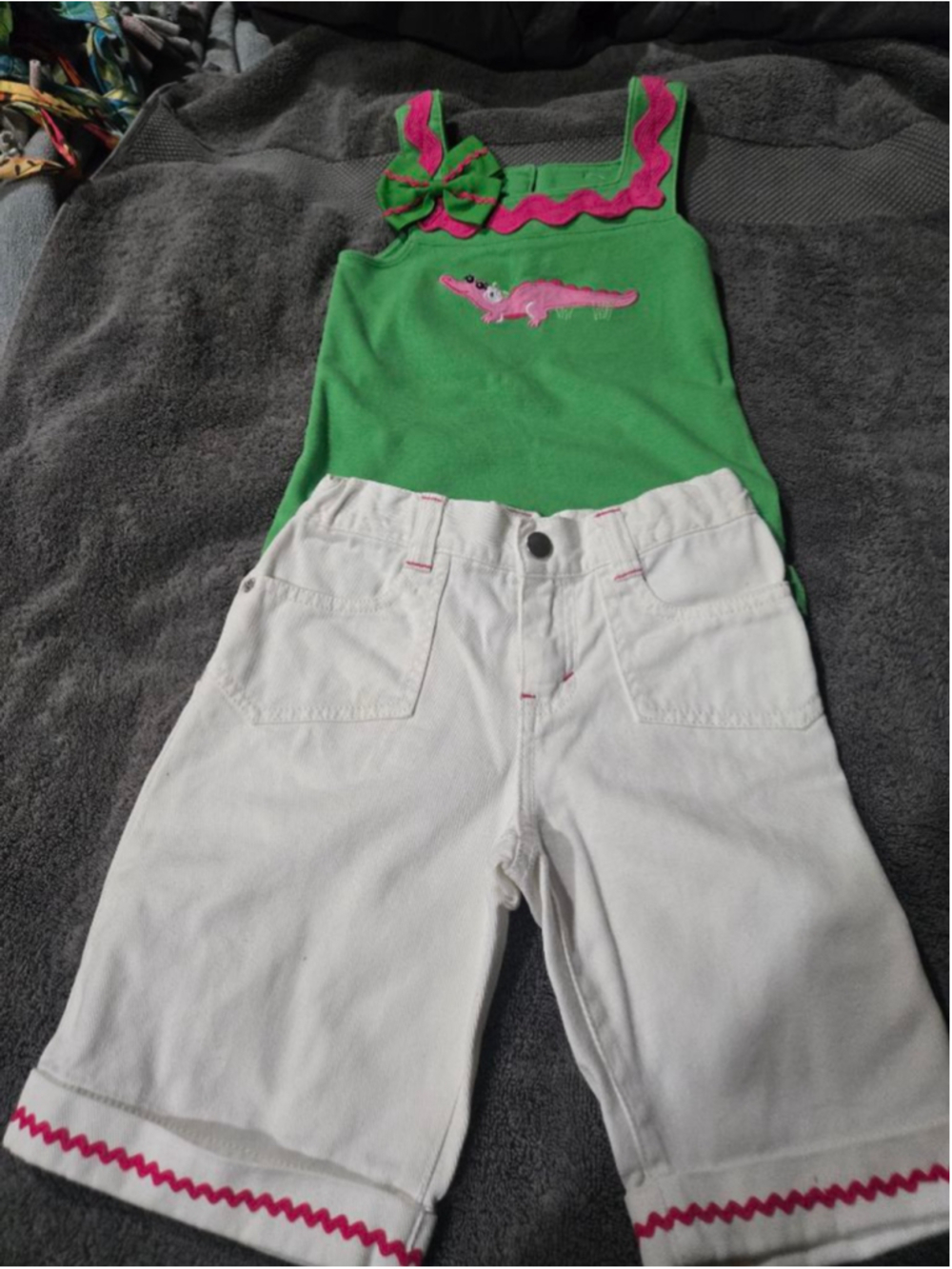 Girls Gymboree Matching Set Size 7 Green Tank Top White Shorts